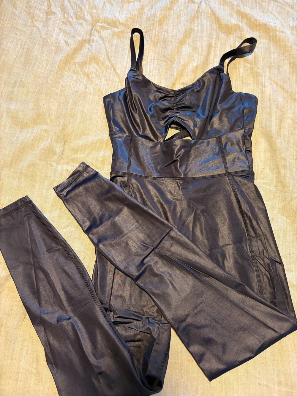 Spiritual Gangster Black Faux-Leather Look Jumpsuit with Front Cutout